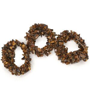 Tiger Eye Chip Stone Bracelets x 3 Stretch Brown Classic Natural Gemstone Strand